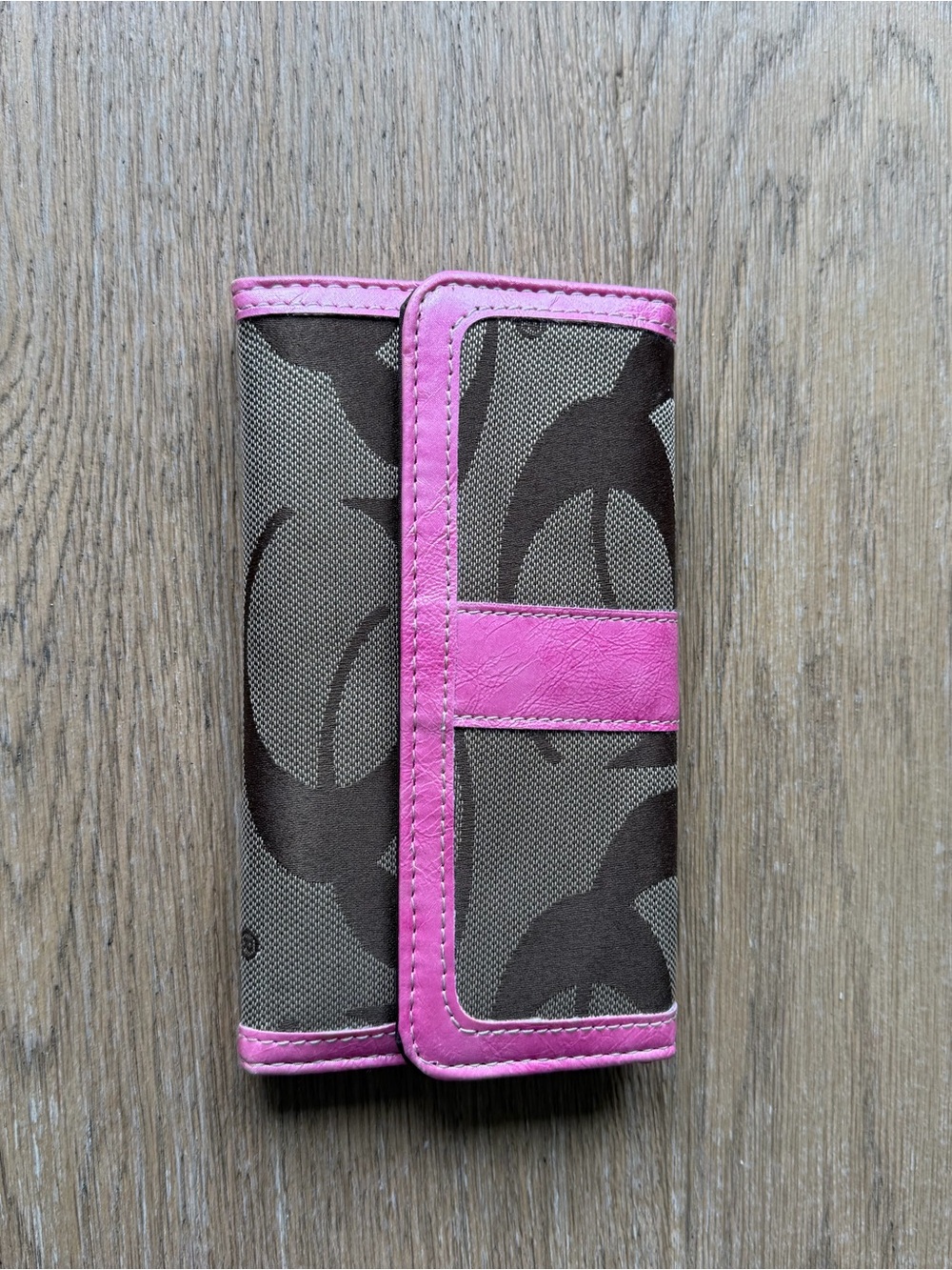 Coach Brown Signature Wallet with Pink Trim